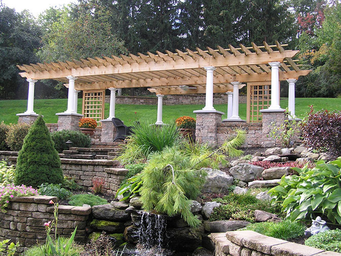 pergola with hardscaping and softscaping