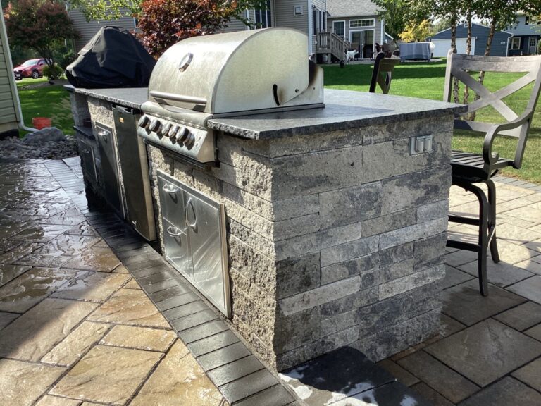 stone patio with grill