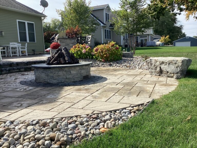 stone patio with firepit